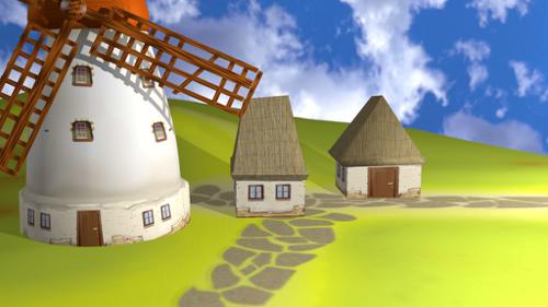 Cartoon windmill and house preview image